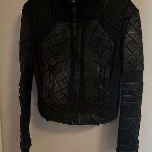 Blanc Noir Black Quilted Leather Jacket